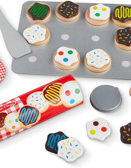 Load image into Gallery viewer, Slice and Bake Wooden Cookie Play Food Set - Pretend Cookies and Baking Sheet, Wooden Play Food Set, Toy Baking Set for Kids Ages 3+
