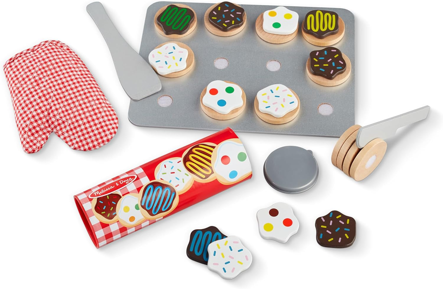 Slice and Bake Wooden Cookie Play Food Set - Pretend Cookies and Baking Sheet, Wooden Play Food Set, Toy Baking Set for Kids Ages 3+