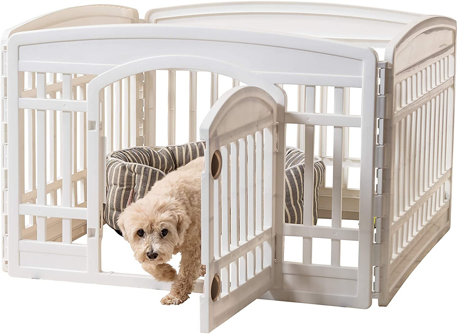 USA 24" Exercise 4-Panel Pet Playpen with Door, Dog Playpen, Puppy Playpen, for Puppies and Small Dogs, Keep Pets Secure, Easy Assemble, Fold It Down, Easy Storing, Customizable, White