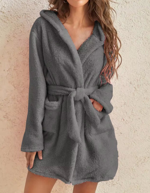 Load image into Gallery viewer, Women Bath Robe Winter Fluffy Plush Pyjamas Ladies Sexy Hooded Dressing Solid Color Gown Warm Bathrobe Female Home Clothing
