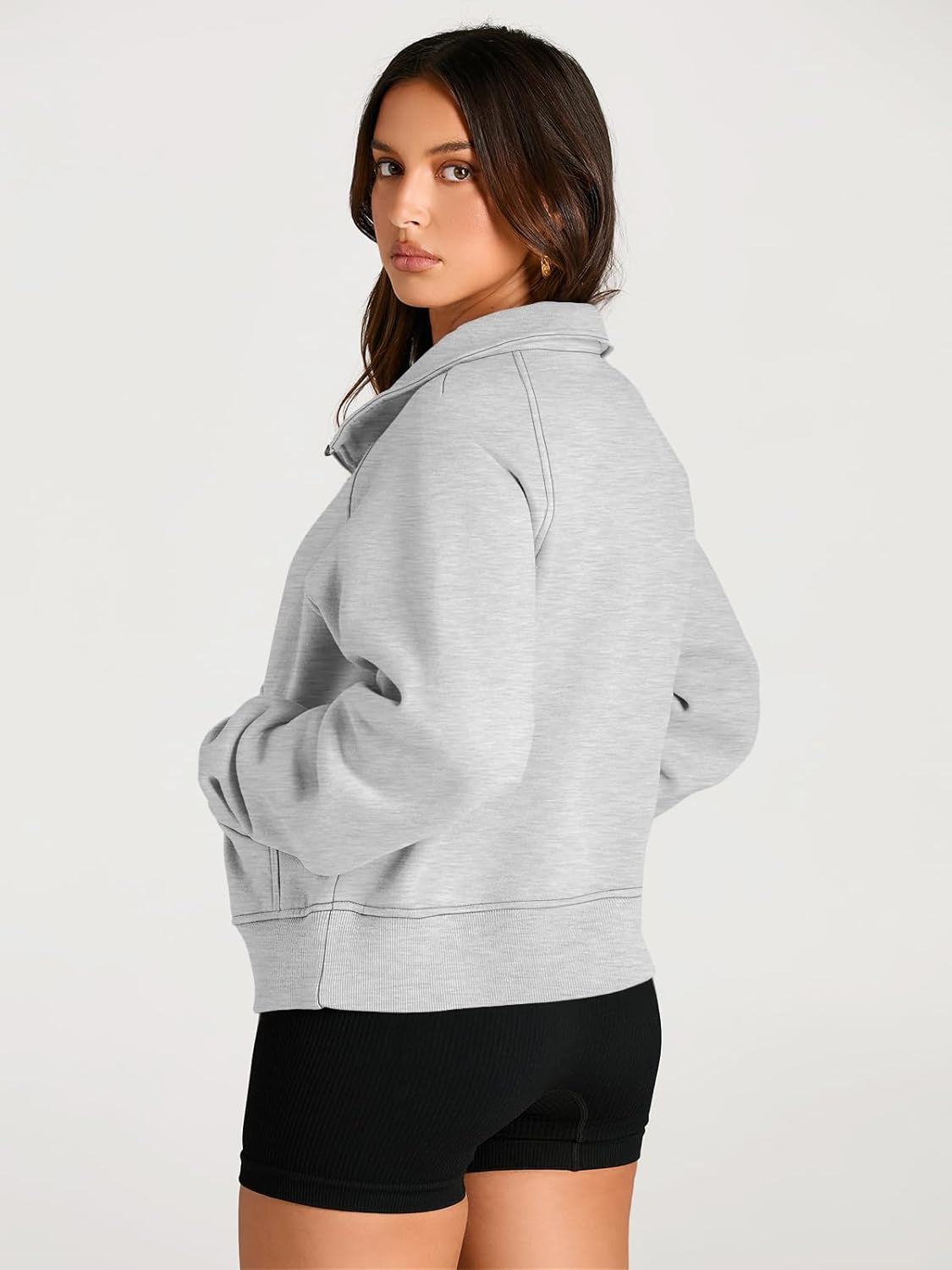 Womens Sweatshirts Half Zip Cropped Pullover Fleece Quarter Zipper Hoodies 2024 Fall Fashion Outfits Clothes