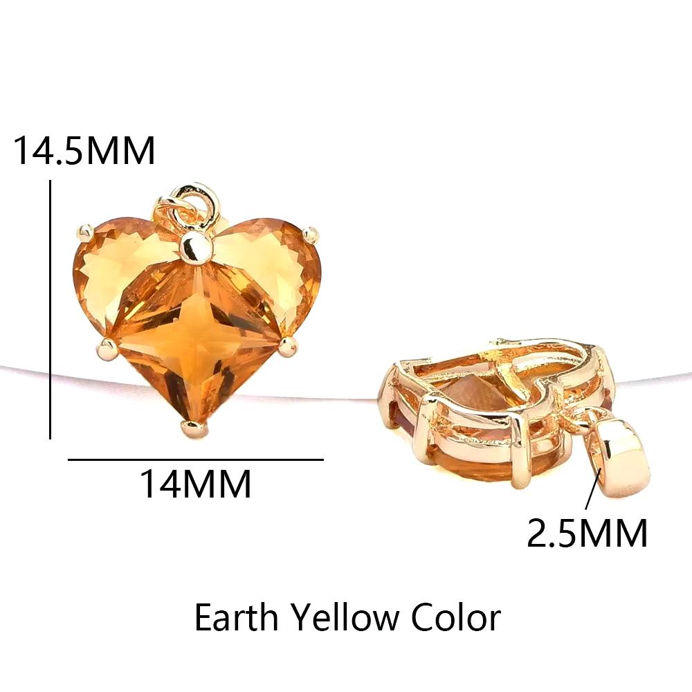 (280)4PCS 14X14.5Mm Hole 2.5MM 24K Gold Color Brass with Zircon Heart Charms Pendants High Quality Jewelry Findings Accessories