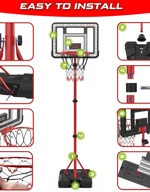 Load image into Gallery viewer, Basketball Hoop for Kids with Stand, Adjustable Height Basketball Hoop with Electronic Scoreboard and LED Light, Indoor Outdoor Backyard Sport Game Gifts Toys for 3 4 5 6 7 8
