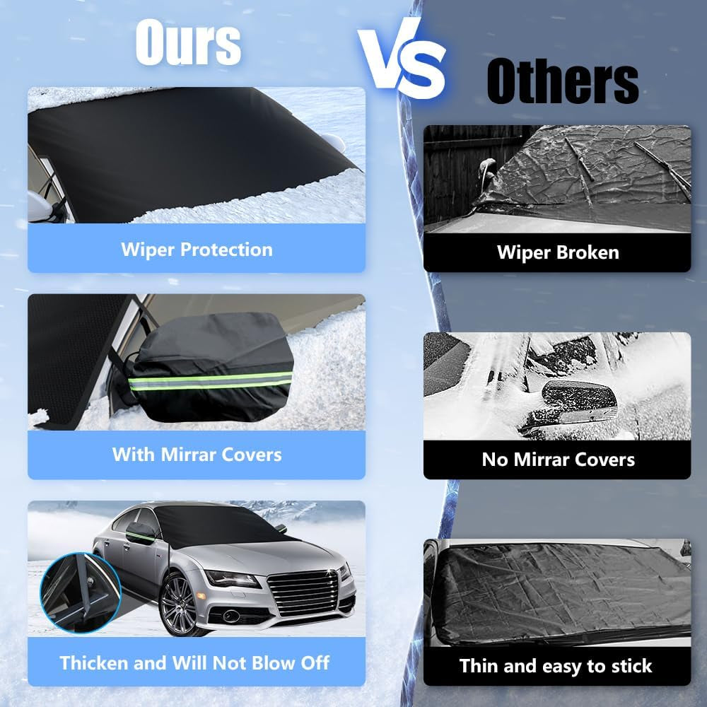 Car Windshield Cover for Ice and Snow, Windshield Snow Cover, Performance Brake Kits with Side Mirrors Cover for Snow, Ice, UV Fits Most Cars, Trucks, Vans, Suvs, Black