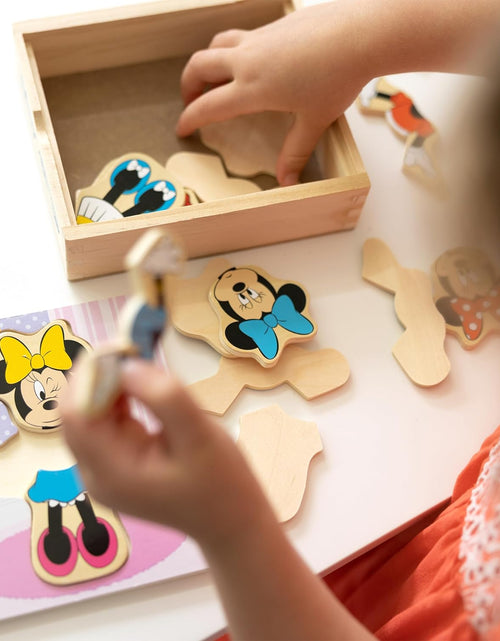 Load image into Gallery viewer, Disney Minnie Mouse Mix and Match Dress-Up Wooden Play Set (18 Pcs) - Minnie Mouse Toys for Disney Fans, Fashion Puzzle Travel Toys for Kids Ages 3+
