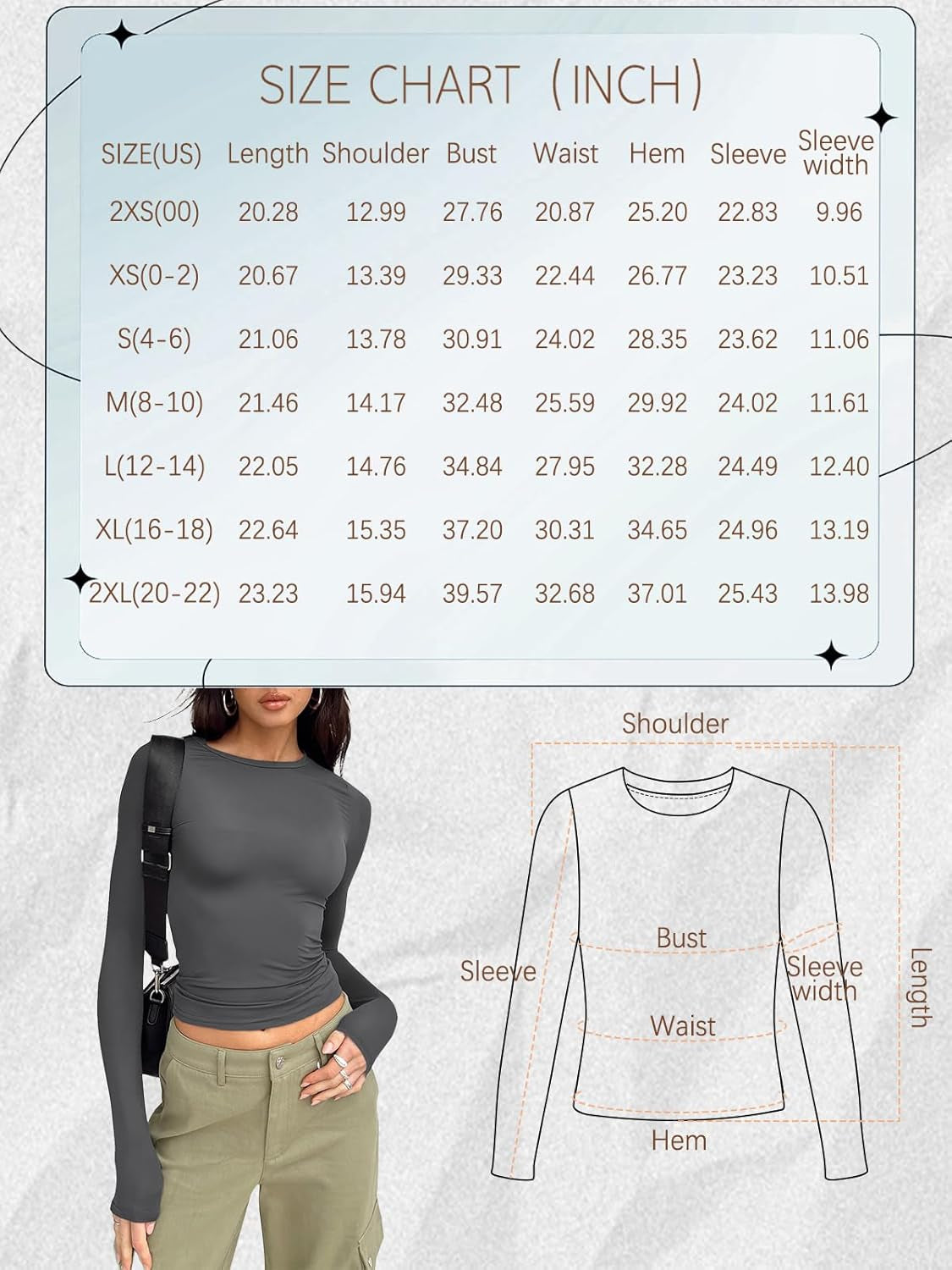 Womens Long Sleeve Shirts Basic Crop Tops Tight Slim Fit Cute Teen Girls Fall Winter Y2K Clothes