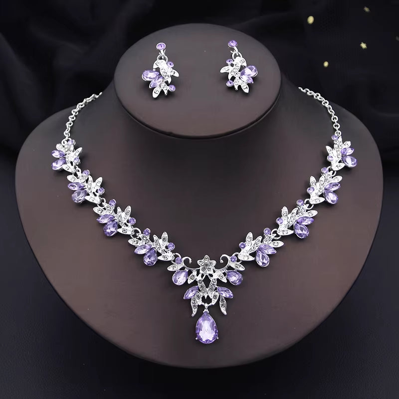 Elegant Fashion Necklace Sets for Women Dangle Earrings Princess Collar Two Piece Set Bride Jewelry Bridal Wedding Accessories