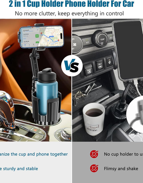 Load image into Gallery viewer, Cup Holder Phone Mount for Car, Car Cup Holder Phone Holder with Expandable Base, 2 in 1 Cup Phone Holder Adapter for Car, 360 Degree Rotating Neck, Fits All 4-7” Smartphones and Most Bottles
