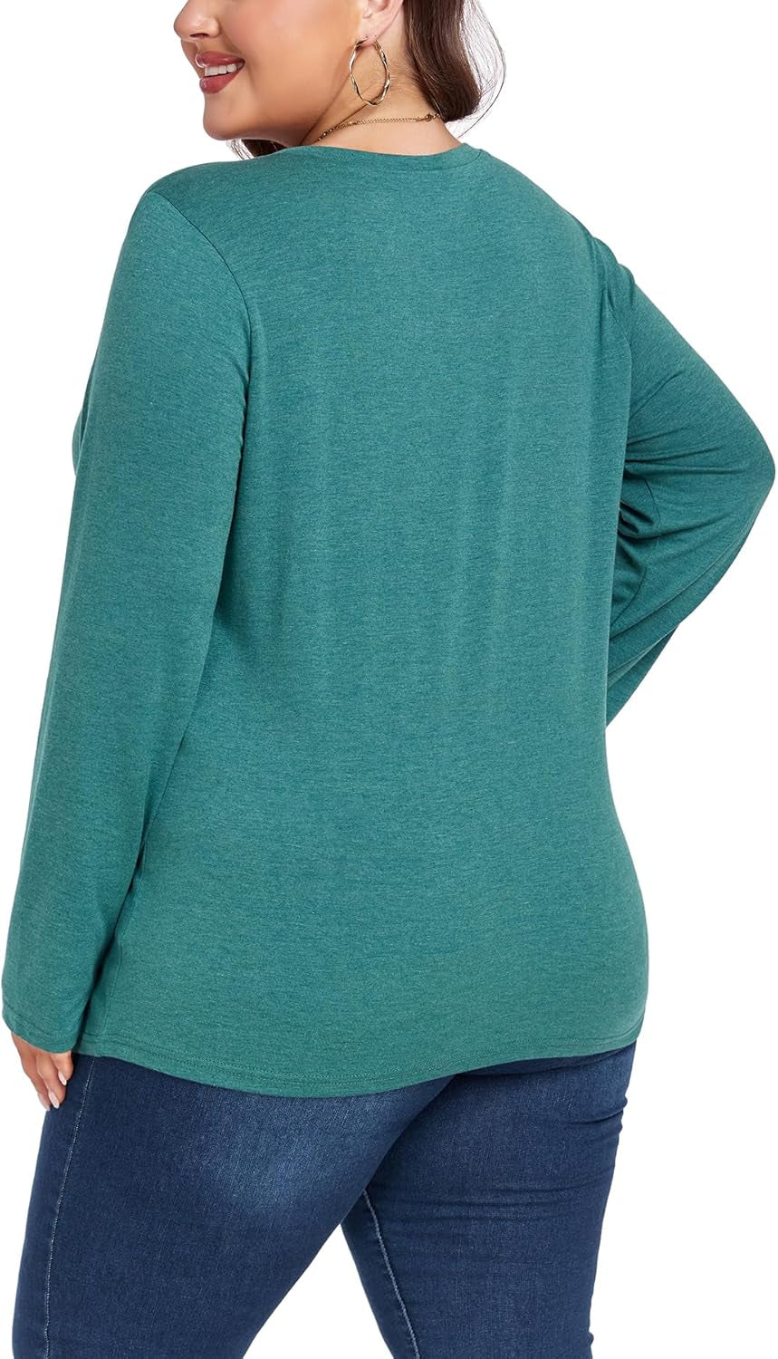 Women'S plus Size Long Sleeve round Neck Tunics Tops Casual Loose Fit T Shirt Blouse