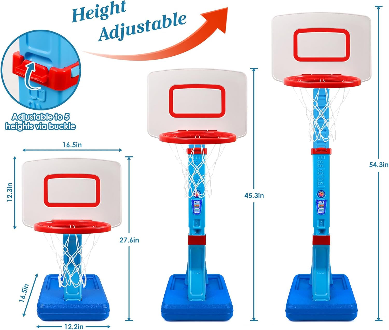 Toddler Basketball Hoop Height Adjustable Kids Basketball Hoop for Indoor Outdoor Play Portable Basketball Goal Poolside Basketball Hoop for Swimming Pool Basketball Toy for Boys Girls