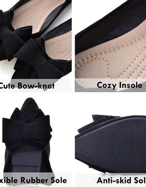 Load image into Gallery viewer, Bowknot Ballet Flats Womens Pointy Toe Flat Shoes Suede Dress Shoes Wear to Work Slip on Moccasins
