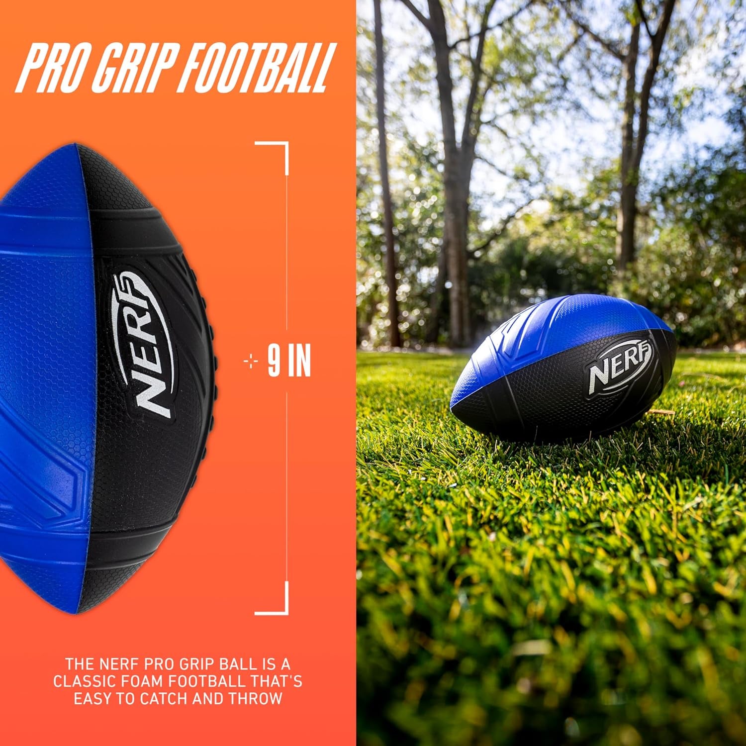 Kids Foam Football - Pro Grip Youth Soft Foam Ball - Indoor + Outdoor Football for Kids - Small Foam Football - 9" Inch Youth Sized Football - Blue + Black