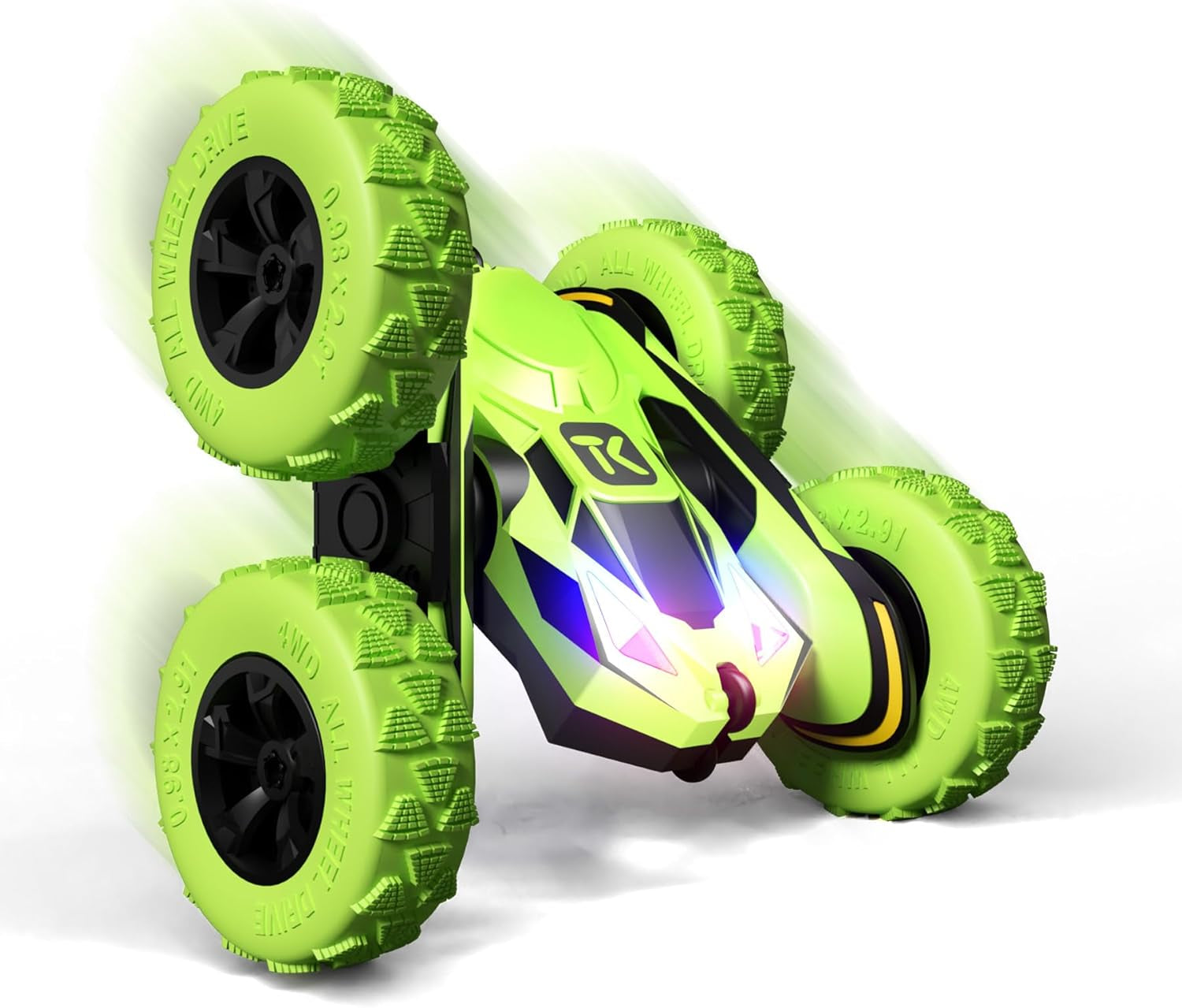 RC Stunt Cars Remote Control Car Double-Sided Driving 360-Degree Flips Rotating Car Toy, Green