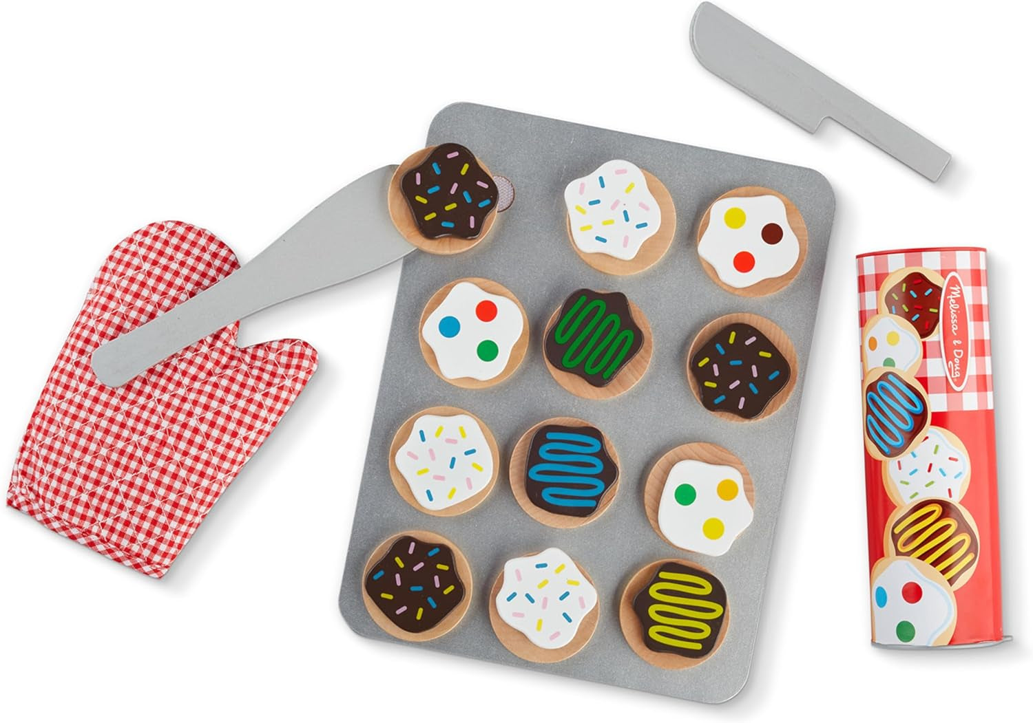 Slice and Bake Wooden Cookie Play Food Set - Pretend Cookies and Baking Sheet, Wooden Play Food Set, Toy Baking Set for Kids Ages 3+