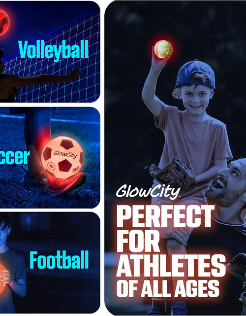 Load image into Gallery viewer, Premium Leather LED Rechargeable Light-Up Baseball - Illuminate the Game - Nighttime Fun and Play - Sports Stuff &amp; Gadgets for Kids Age 8 Years Old and up - Catch Only
