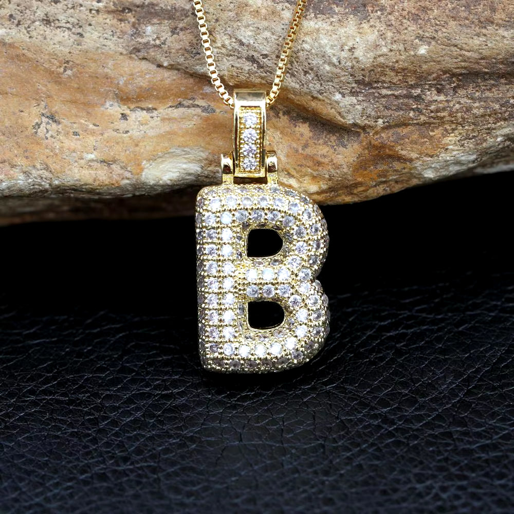 Fashion 26 Letters Necklace Custom Name Pendant Charm for Men and Women A-Z Alphabet Cubic Zircon Hip Hop Jewelry Gift