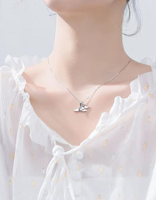 Load image into Gallery viewer, 925 Sterling Silver Double Whale Tail Choker Necklaces &amp; Pendants for Women Flyleaf Creative Lady Fine Wedding Party Jewelry
