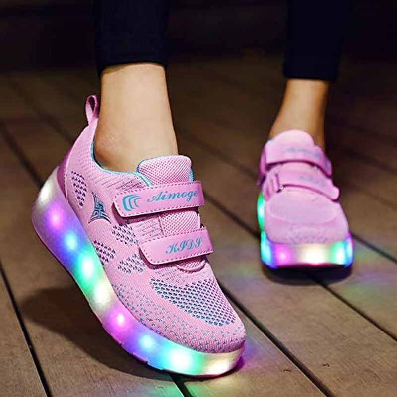 Kids Roller Shoes Boy Girl Sneakers with Wheels Become Sport Sneaker with Led for Christmas Birthday Children Show Gift