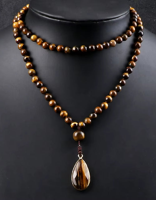 Load image into Gallery viewer, Vintage Design Tiger Eye Stone Necklace Handmade Knotted 6Mm 108 Mala Beads Necklaces Drop Pendant Women Men Yoga Jewelry Gifts
