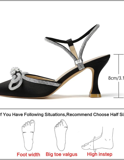 Load image into Gallery viewer, Women&#39;S Closed Toe Rhinstone Wedding Low Heel Slingback Clear Kitten Heels,Adjustable Strap Pointed Toe Bow Pumps High Heeled Prom Dress Shoes
