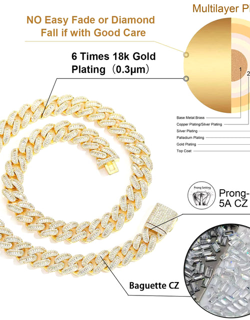 Load image into Gallery viewer, 15Mm Zircon Cuban Link Chain Iced Out in Hand-Set Simulated Diamond Stones Bling Miami CZ Necklace Gift for Her/Him
