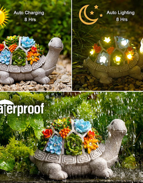 Load image into Gallery viewer, Solar Garden Outdoor Statues Turtle with Succulent and 7 LED Lights - Lawn Decor Tortoise Statue for Patio, Balcony, Yard Ornament - Unique Housewarming Gifts
