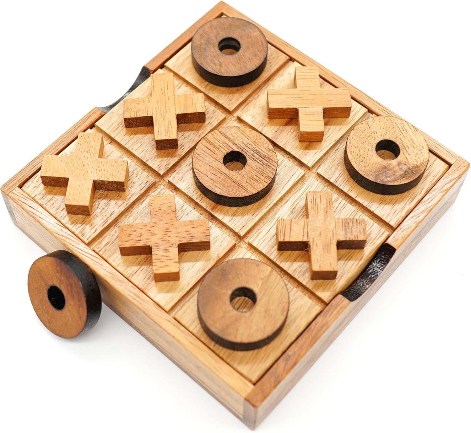 Wooden Tic Tac Toe Game - Brain Teaser Puzzles for Adults and Unique Gifts for Kids, Coffee Table Decor Living Room Decor Modern Wood Decor, Classic Board Games for Family (5.5 Inch)