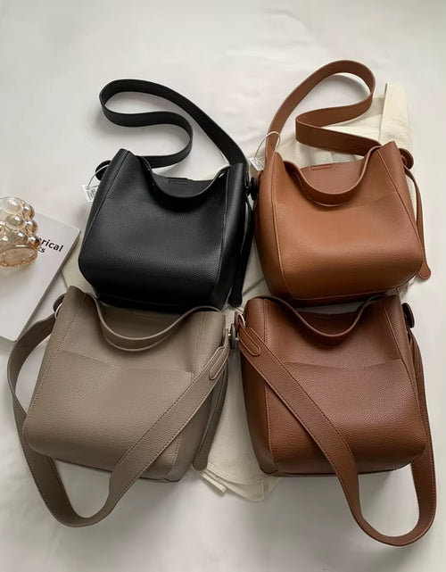 Load image into Gallery viewer, 2024 Wide Strap Message Handbag Women Shoulder Bags Leather Soft Casual Bucket Large Capacity Simple Multi-Function Luxury Tote
