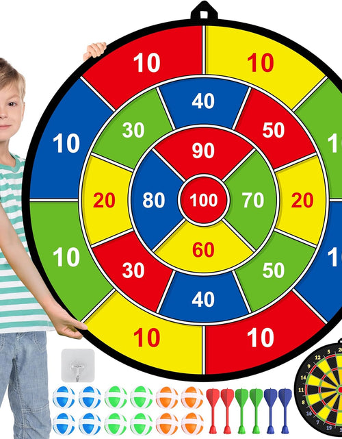 Load image into Gallery viewer, Large Dart Board for Kids, Kids Double-Sided Dart Board with Sticky Balls and Darts, Indoor/Outdoor Sport Fun Party Play Game Toys, Gifts for 3 4 5 6 7 8 9 10 11 12 Year Old Boys Girls
