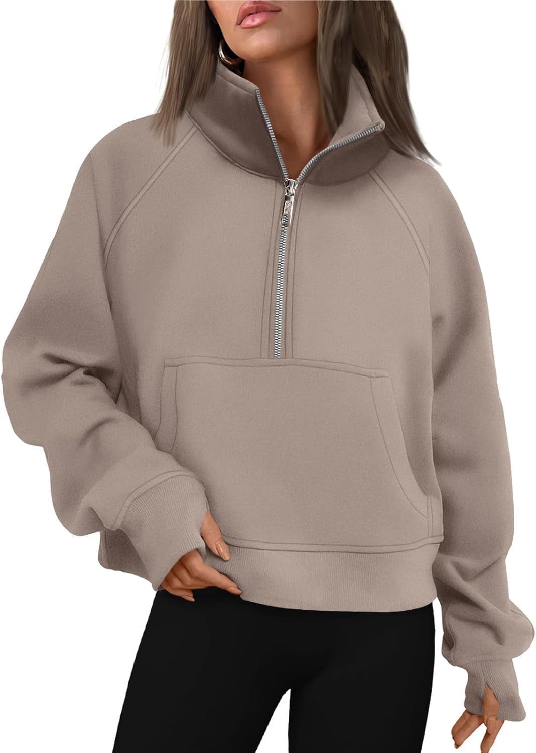 Womens Sweatshirts Half Zip Cropped Pullover Fleece Quarter Zipper Hoodies 2024 Fall Fashion Outfits Clothes