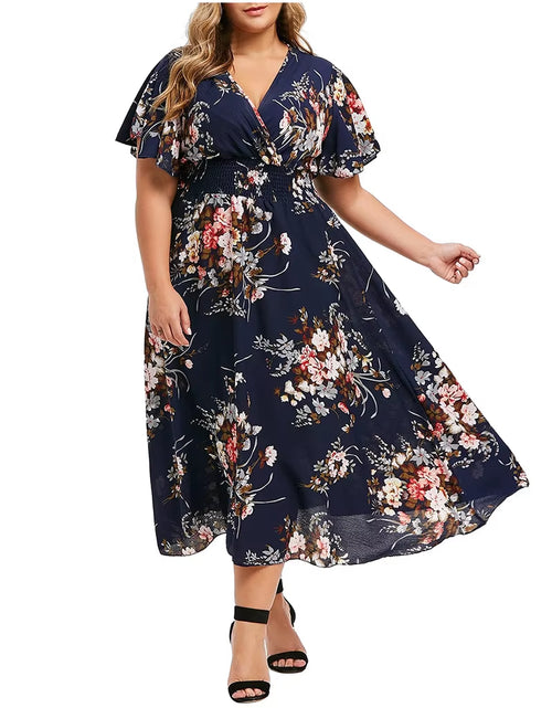 Load image into Gallery viewer, 2024 plus Size 3XL 4XL 5XL Women Dress Floral Chiffon Flower Dress Loose Bohemian Beach Summer Dresses Urban Gypsy Ropa Vestidos
