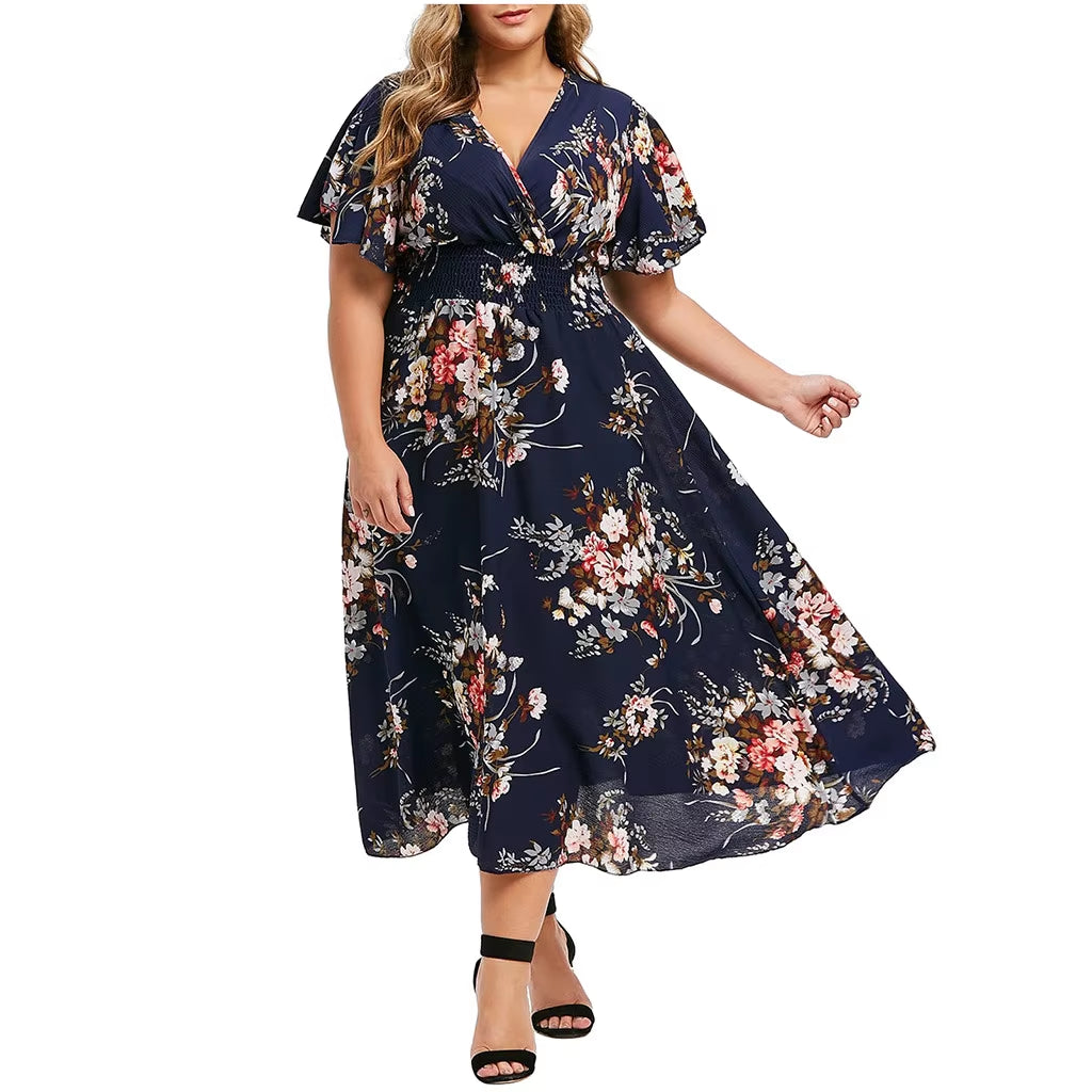 2024 plus Size 3XL 4XL 5XL Women Dress Floral Chiffon Flower Dress Loose Bohemian Beach Summer Dresses Urban Gypsy Ropa Vestidos