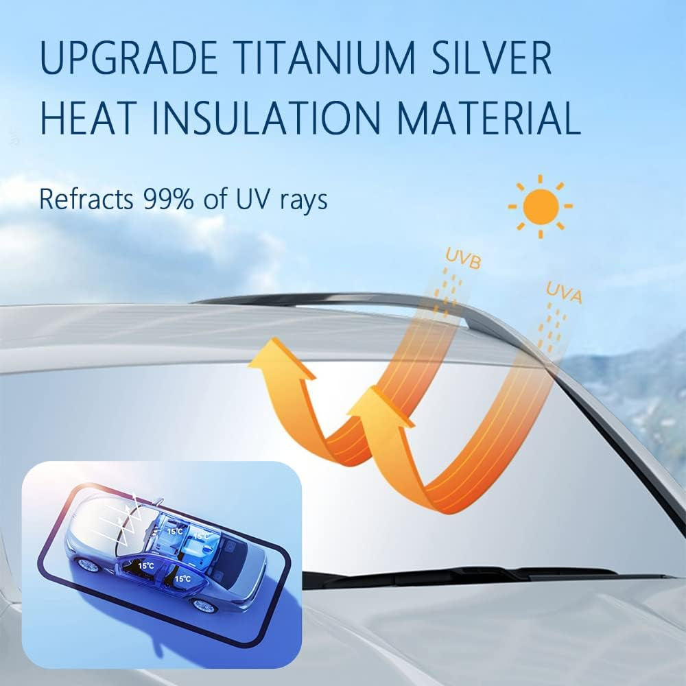 Sunshade for Car Windshield,240T Thickened Windshield Sun Shade for Blocking 99% Sunlight & Heat,Summer Car Essentials Sun Cover for Car Windshield Fits Car,Truck,Suv