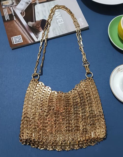 Load image into Gallery viewer, Luxury Designer Women&#39;S Bag Trend Hand Woven Hollow Metal Chain Tote Bag Clutch Female Bag Travel Holiday Shoulder Bag Handbag
