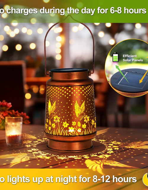 Load image into Gallery viewer, Hummingbird Solar Lantern Outdoor Hanging, Metal Bird Decor Waterproof LED Decorative Light for Garden Patio Yard Lawn Backyard Front Porch, Christmas Thanksgiving Birthday Gifts for Women Mom Grandma
