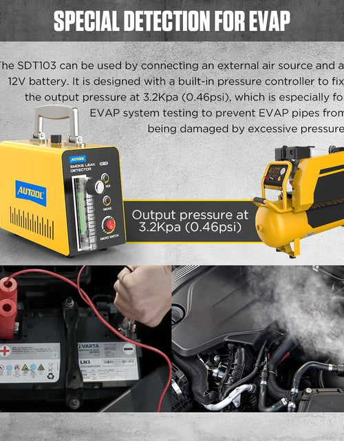 Load image into Gallery viewer, Smoke Machine Automotive Leak Detector,Evap Vacuum Smoke Diagnostic Tester,Pipeline Fuel Leakage Detector Compatible with 12V Vehicles
