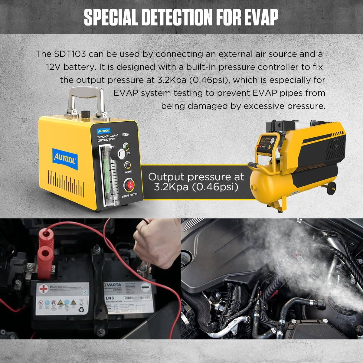 Smoke Machine Automotive Leak Detector,Evap Vacuum Smoke Diagnostic Tester,Pipeline Fuel Leakage Detector Compatible with 12V Vehicles