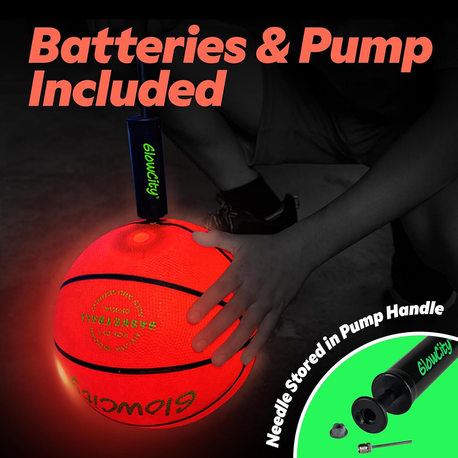 Glow in the Dark Basketball for Teen Boy - Glowing Red Basket Ball, Light up LED Toy for Night Ball Games - Sports Stuff & Gadgets for Kids Age 8 Years Old and Up. Great Gift for Boys & Girls