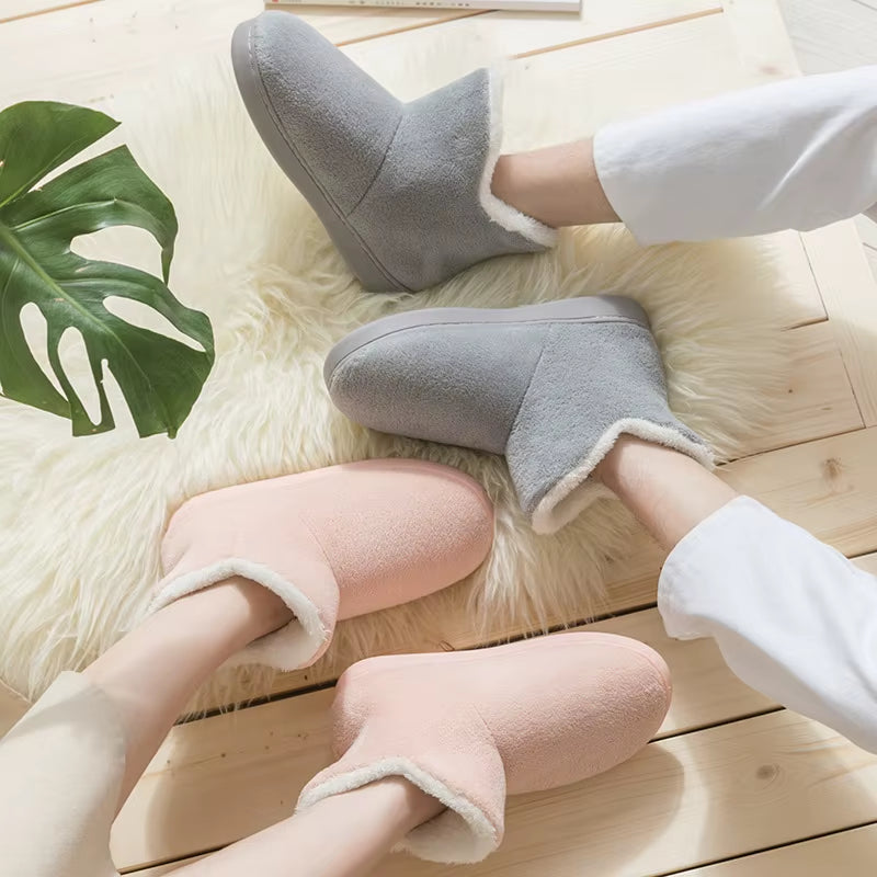 Women Winter Slippers Warm Plush Slip-On Couples Home Floor Shoes Anti-Slip Comfortable Flats Female Soft Faux Fur Boots