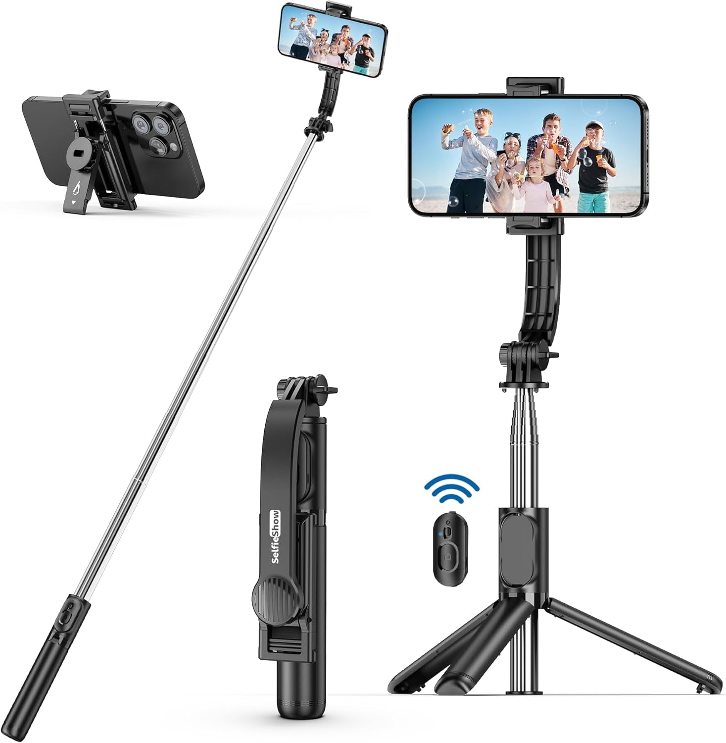 Selfie Stick, Extendable Selfie Stick Tripod with Wireless Remote and Tripod Stand, Portable, Lightweight, Compatible with Iphone 15 14 13 12 Pro Xs Max X 8Plus, Samsung Smartphone and More