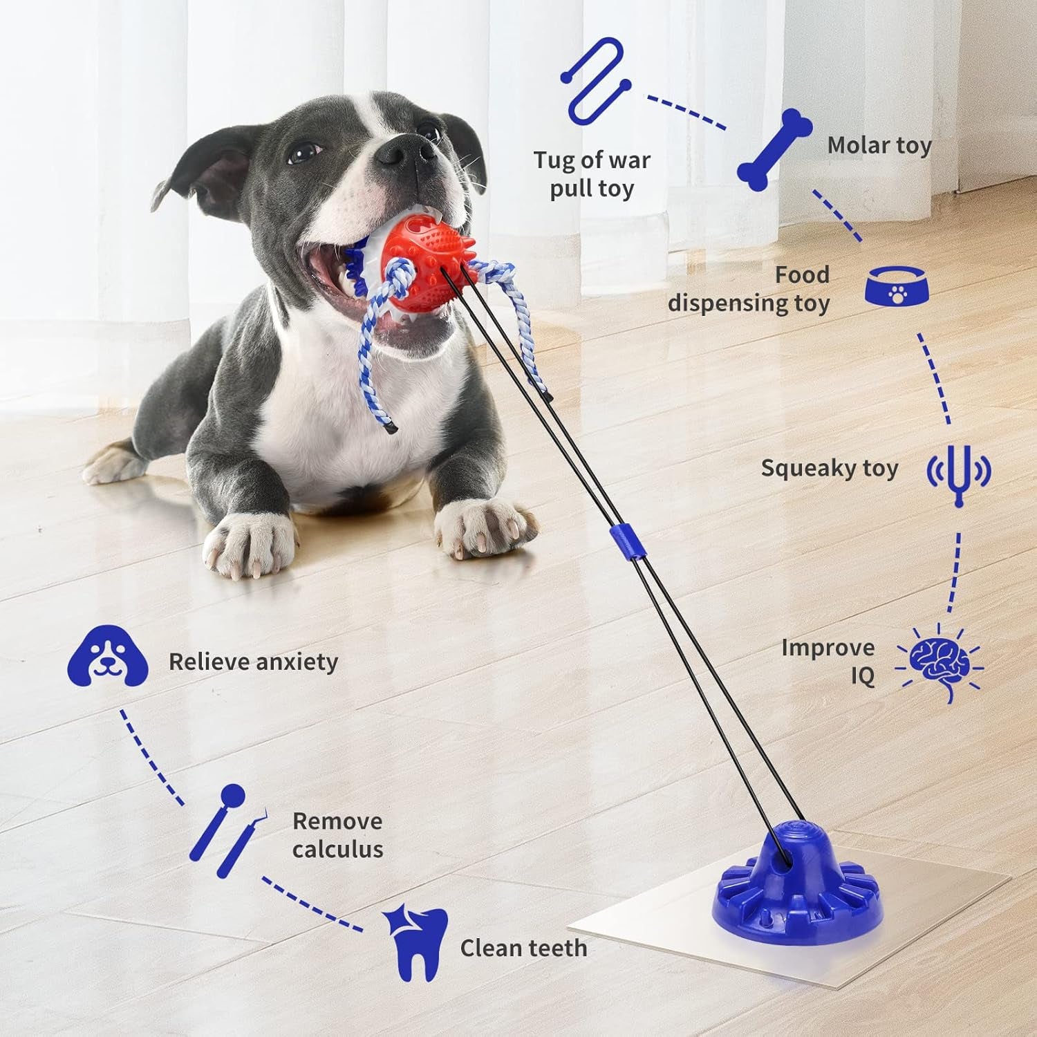 Dog Toys for Aggressive Chewers Interactive Dog Toys, Suction Cup Dog Toy Tug of War Indestructible, Dog Puzzle Toys Treat Food Dispensing Ball, Dog Enrichment Toys