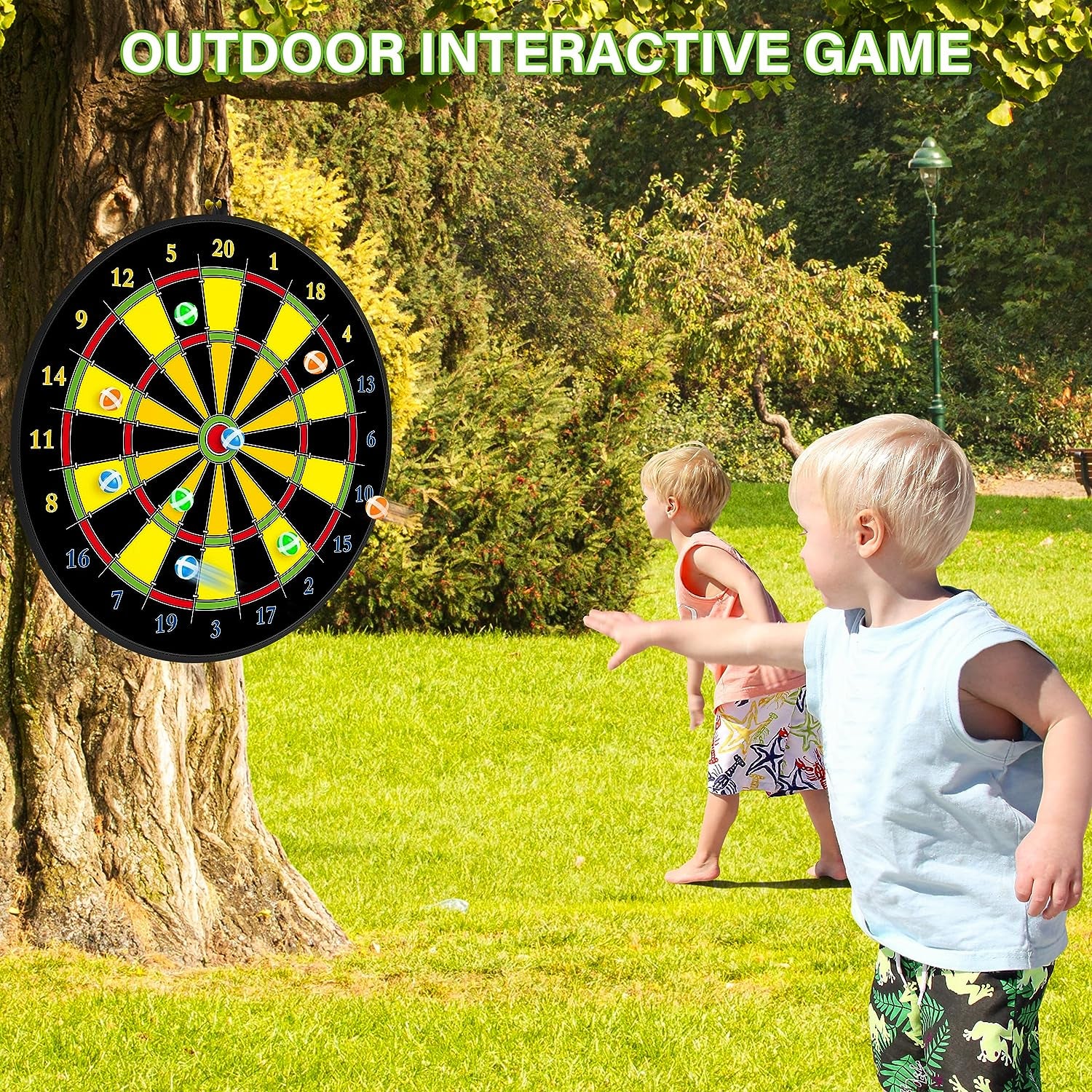 Large Dart Board for Kids, Kids Double-Sided Dart Board with Sticky Balls and Darts, Indoor/Outdoor Sport Fun Party Play Game Toys, Gifts for 3 4 5 6 7 8 9 10 11 12 Year Old Boys Girls