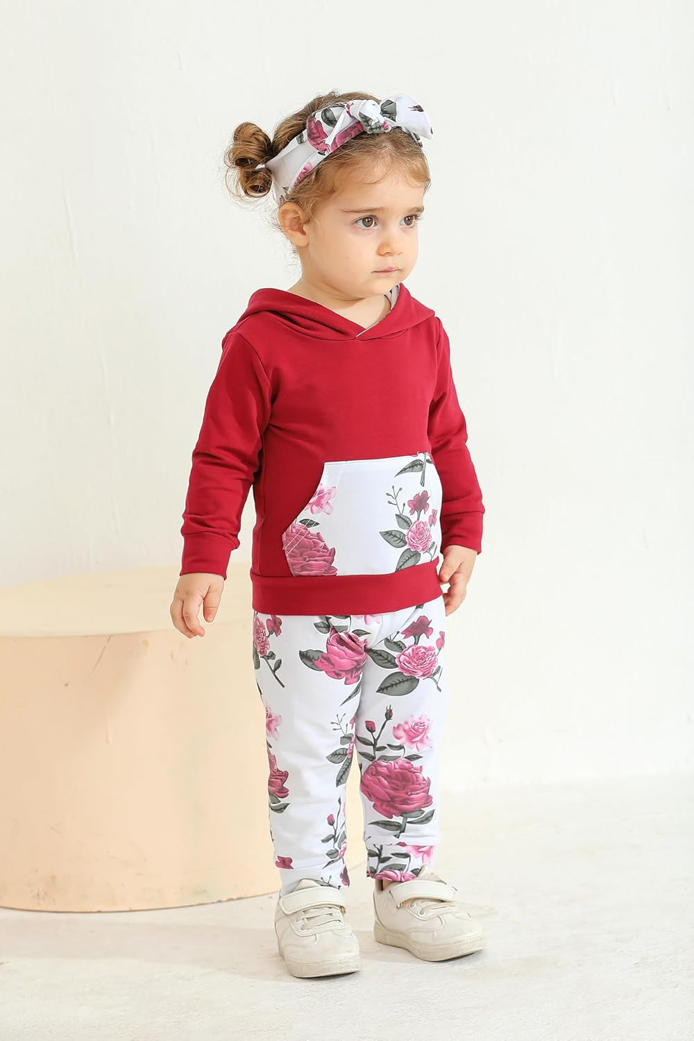 Baby Girl Clothes Long Sleeve Floral Hoodie Sweatshirt Pants with Pocket Headband Outfit Sets