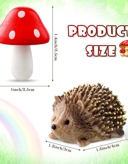 Load image into Gallery viewer, Resin Hedgehogs &amp; Wood Mushroom Sculpture, Fairy Wild Garden Supplies, 6 Pieces, Red, Handmade Decor
