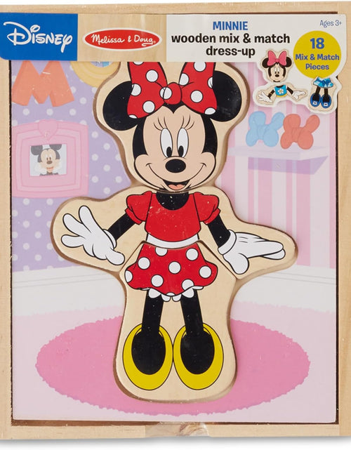 Load image into Gallery viewer, Disney Minnie Mouse Mix and Match Dress-Up Wooden Play Set (18 Pcs) - Minnie Mouse Toys for Disney Fans, Fashion Puzzle Travel Toys for Kids Ages 3+
