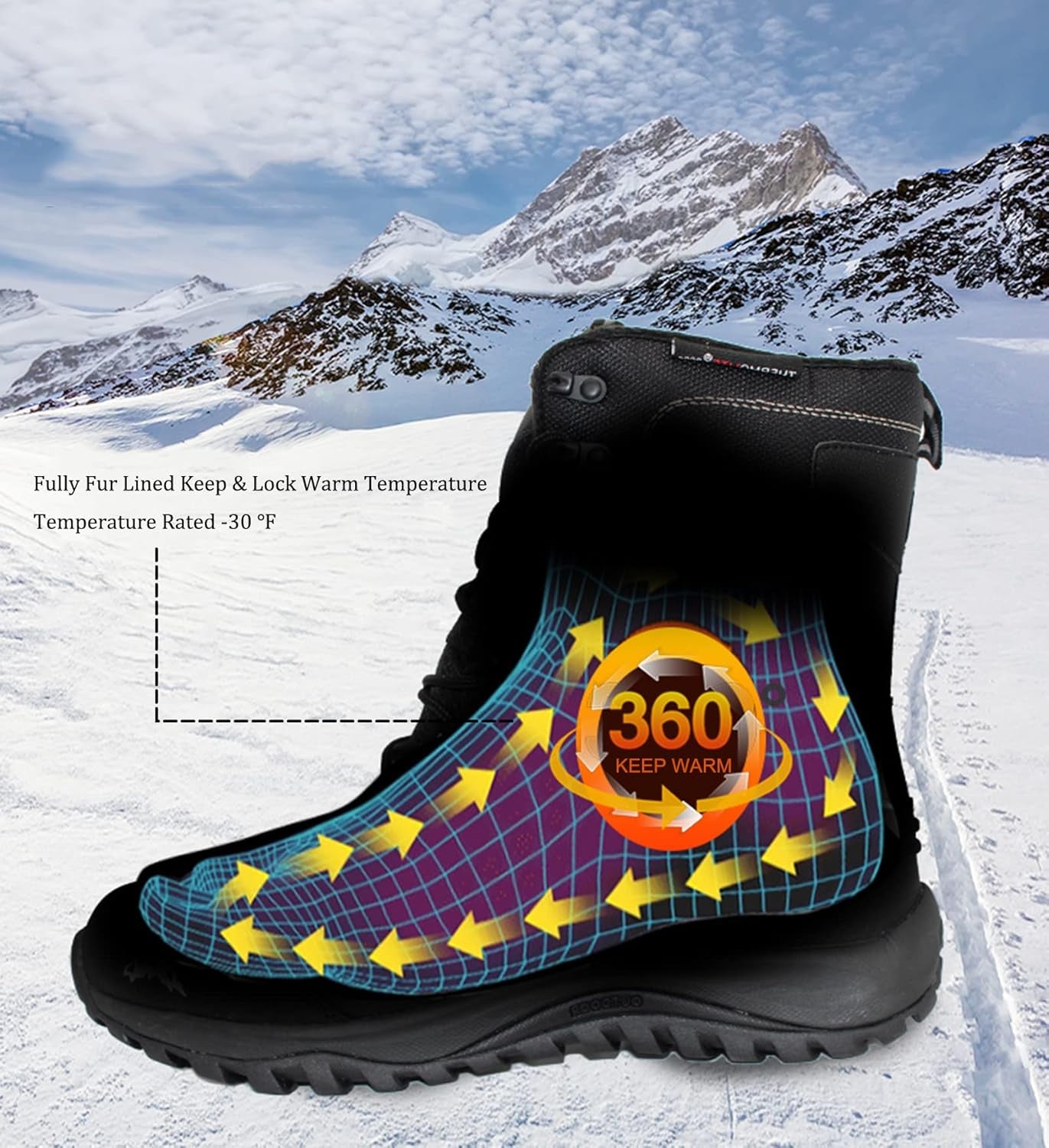 Men'S Winter Snow Boots Outdoor Warm Mid Calf Waterproof Durable Boot Non-Slip Warm Climbing Shoes