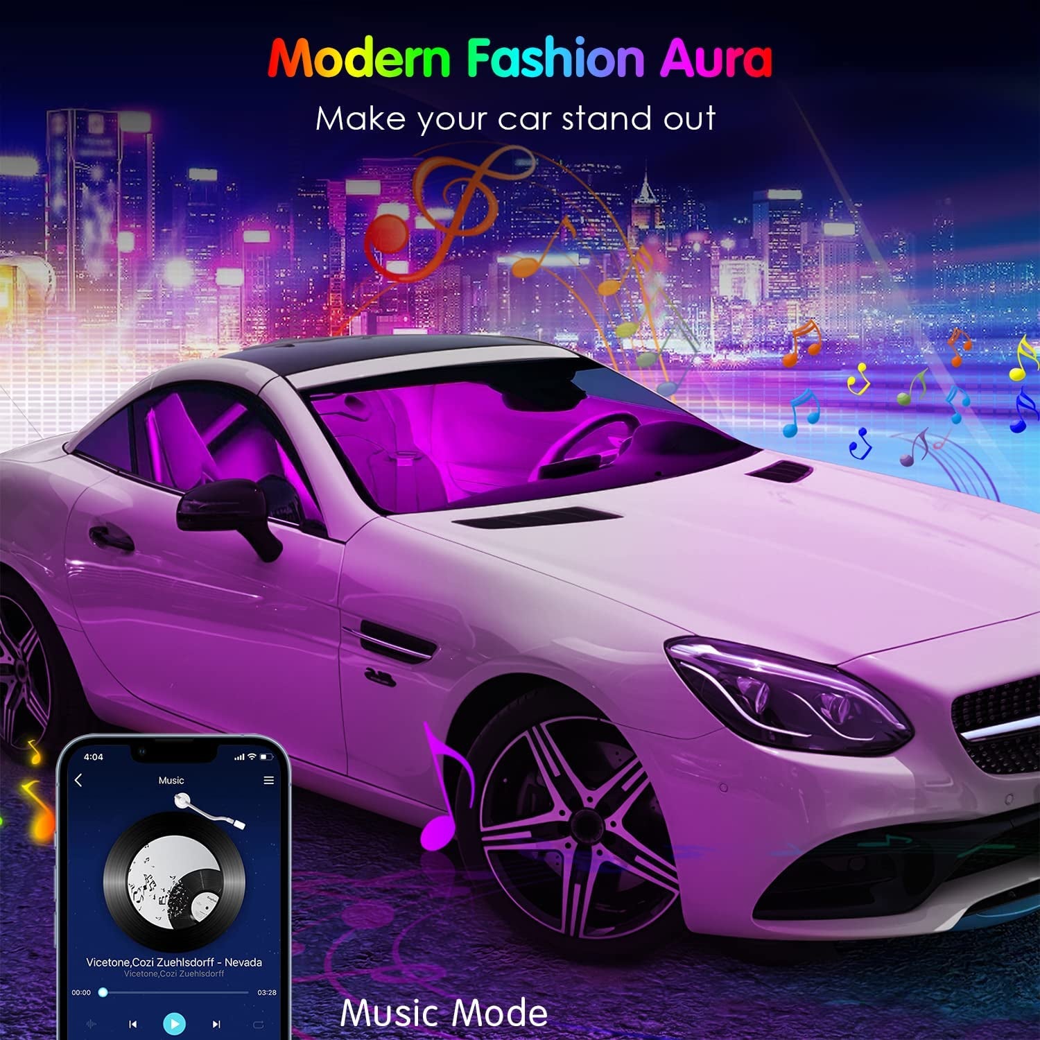 Interior Car Lights  Car Accessories APP Control with Remote Music Sync Color Change RGB under Dash Car Lighting with Charger 12V LED Lights Running Board Lights