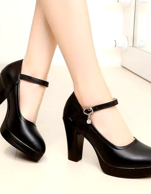 Load image into Gallery viewer, High Heels Platform Pumps Mujer 2022 Spring New Fashion Buckle Solid Black Shoes Woman PU Leather Waterproof Shoes Femme
