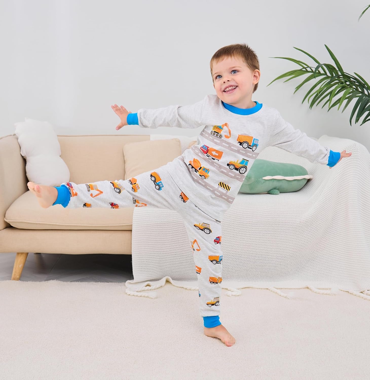 Boys Pajamas 100% Cotton Truck Pjs Toddler 2 Piece Sleepwear Kids Winter Clothes Set 3T-10T