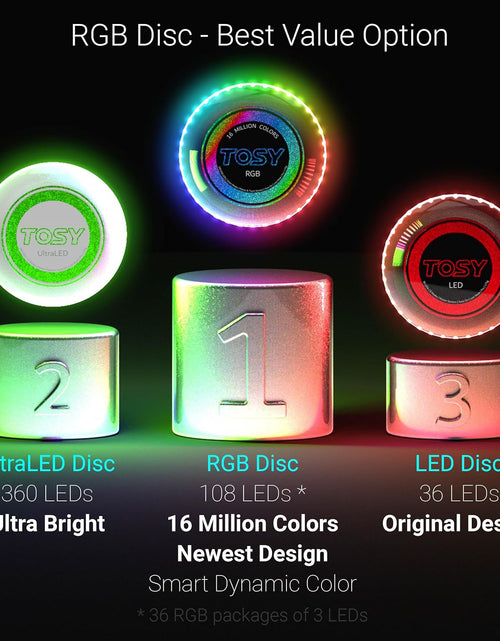 Load image into Gallery viewer, Flying Disc - 16 Million Color RGB or 36 Leds, Extremely Bright, Smart Modes, Auto Light Up, Rechargeable, Cool Fun Christmas, Birthday &amp; Camping Gift for Men/Boys/Teens/Kids, 175G Frisbee
